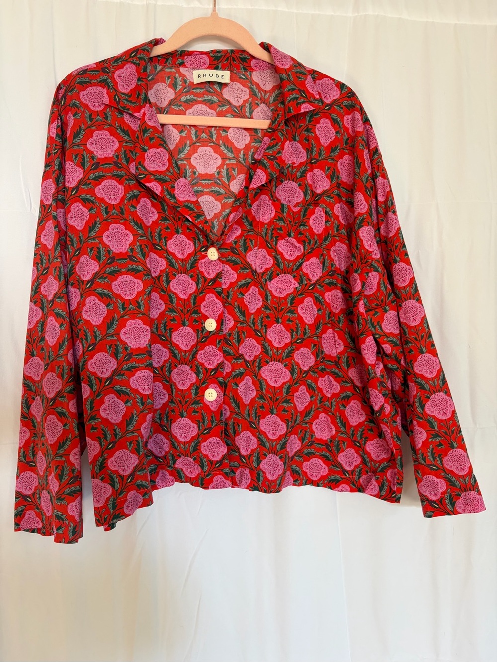 RHODE Red Floral Button Front Long Sleeve Top